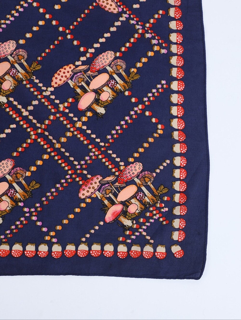 Free People Navy Scarf with Pink & Yellow Mushroom Print